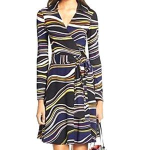 Diane Von Furstenberg Striped Multicolor Wrap Dress 100% Silk